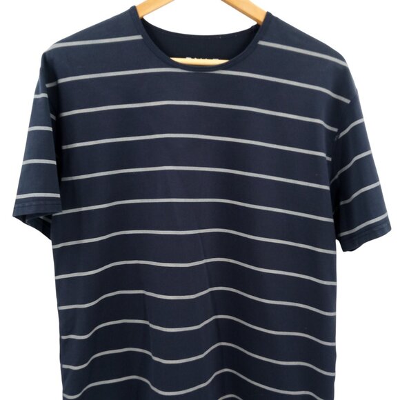 BYLT Drop Cut S/S Lux Blue Short Sleeve Striped T Shirt Size L Stretch Casual - Picture 5 of 9